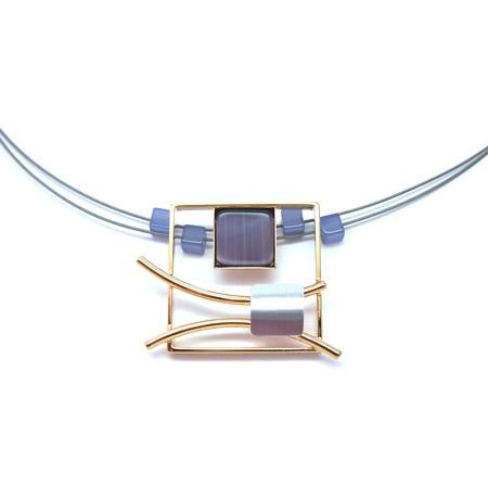 Purple Shiny Two-tone Crono Design Square Necklace - Click Image to Close